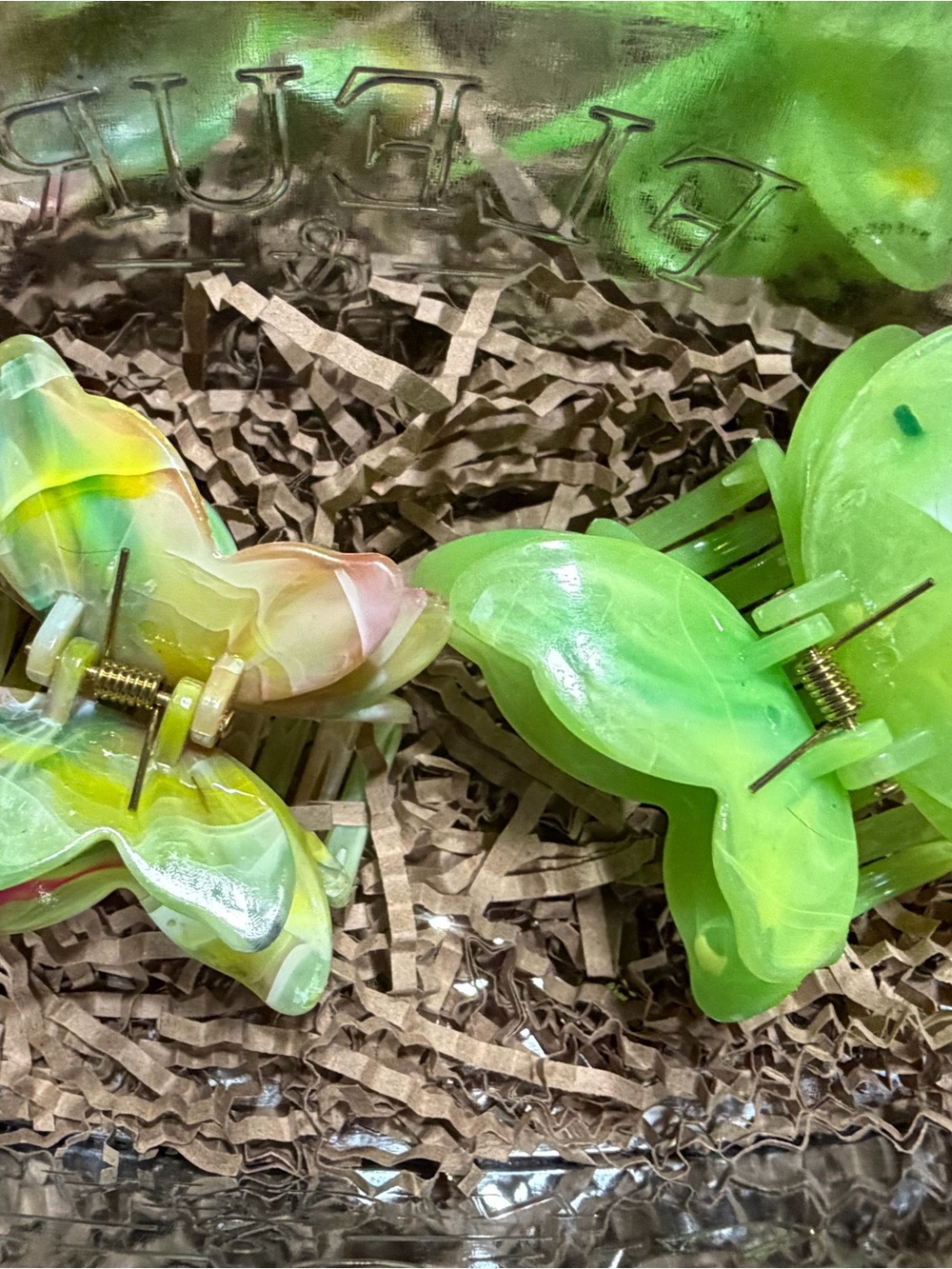 Green & Yellow Butterfly Hair Claw Clips